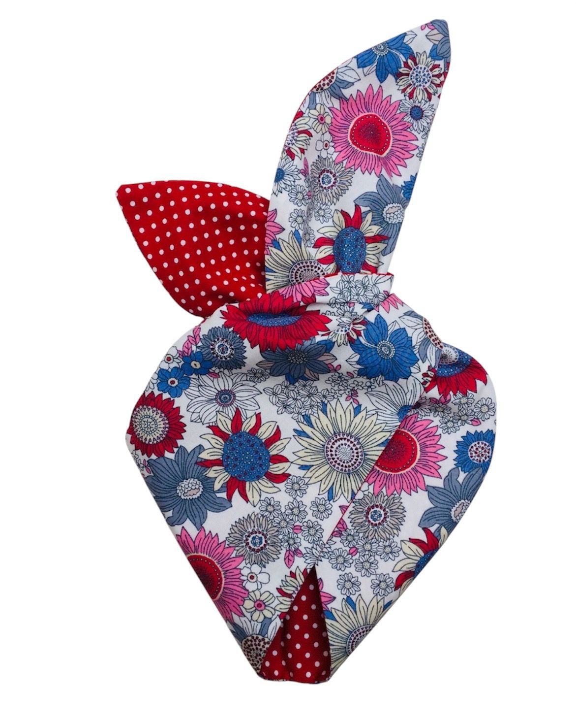 Denim Floral With Red Polka Dot Wired Hairband