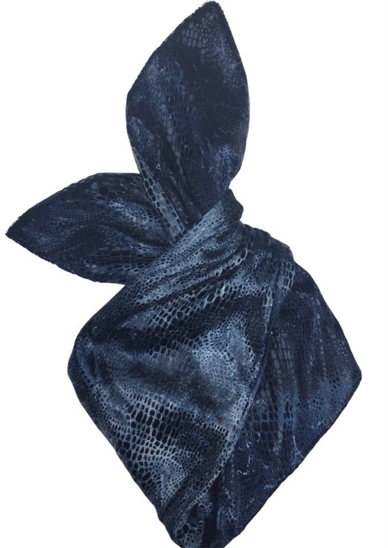 Denim Blue Snakeskin Effect Velvet Wired Hairband
