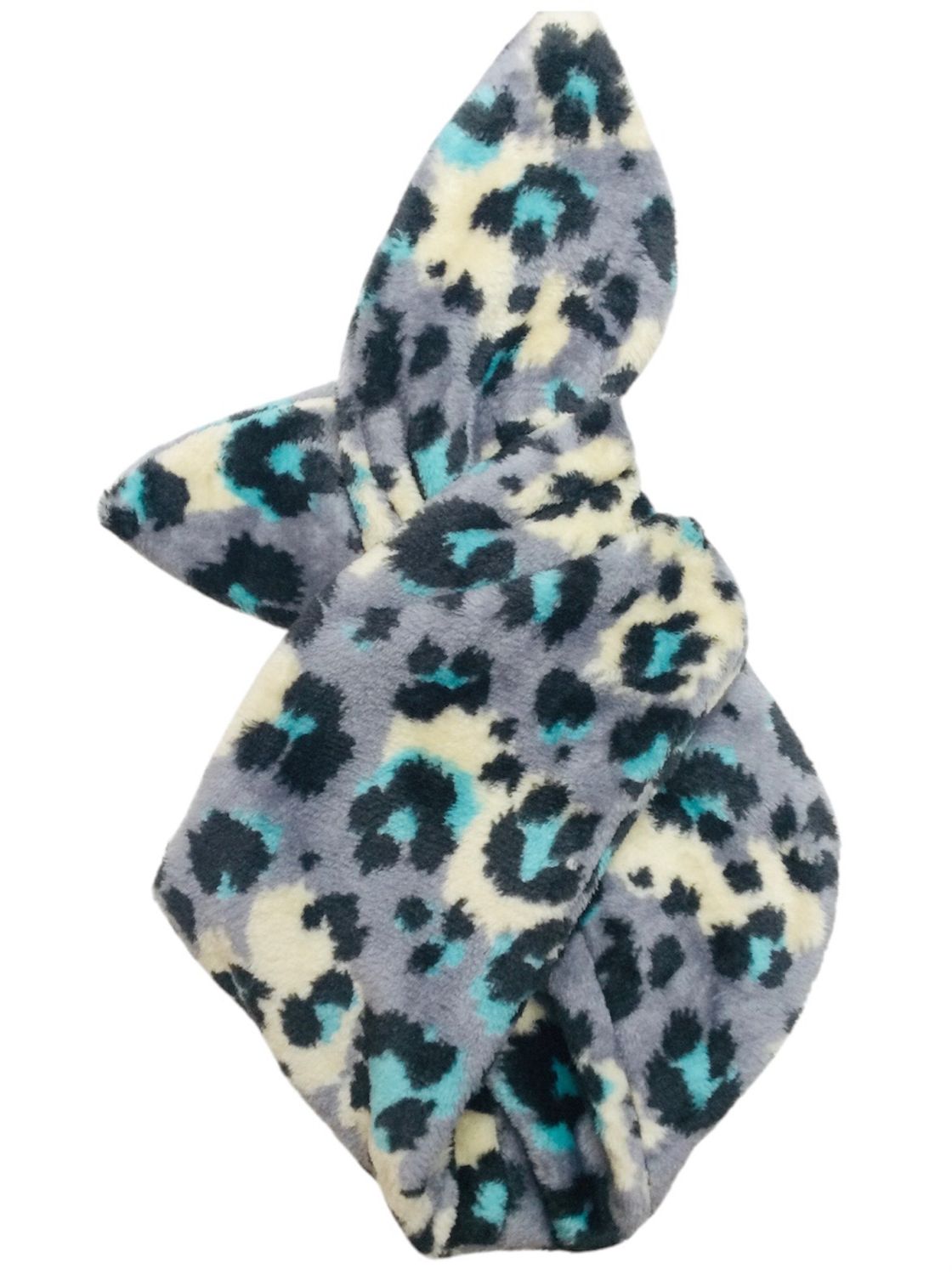 Grey / Turq Leo Print Cuddle Fleece  Wired Hairband