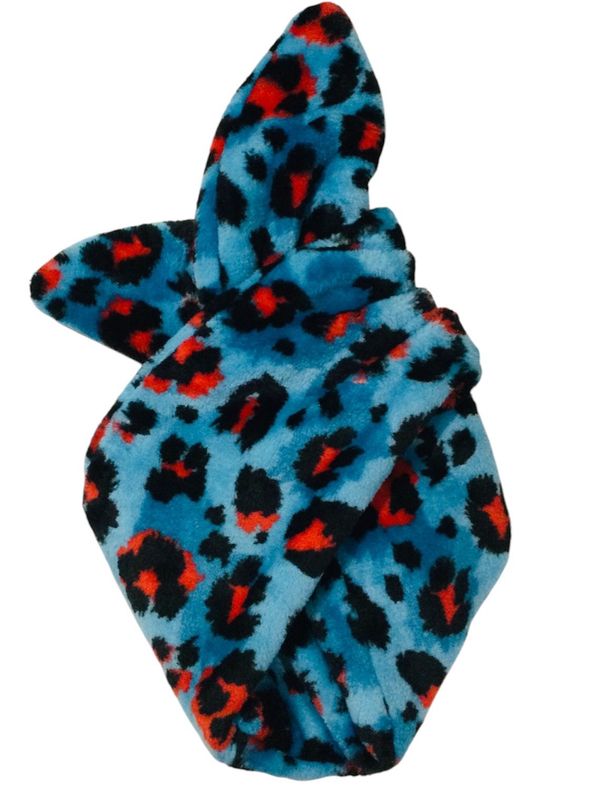 Bright Blue Leopard Cuddle Fleece Wired Hairband