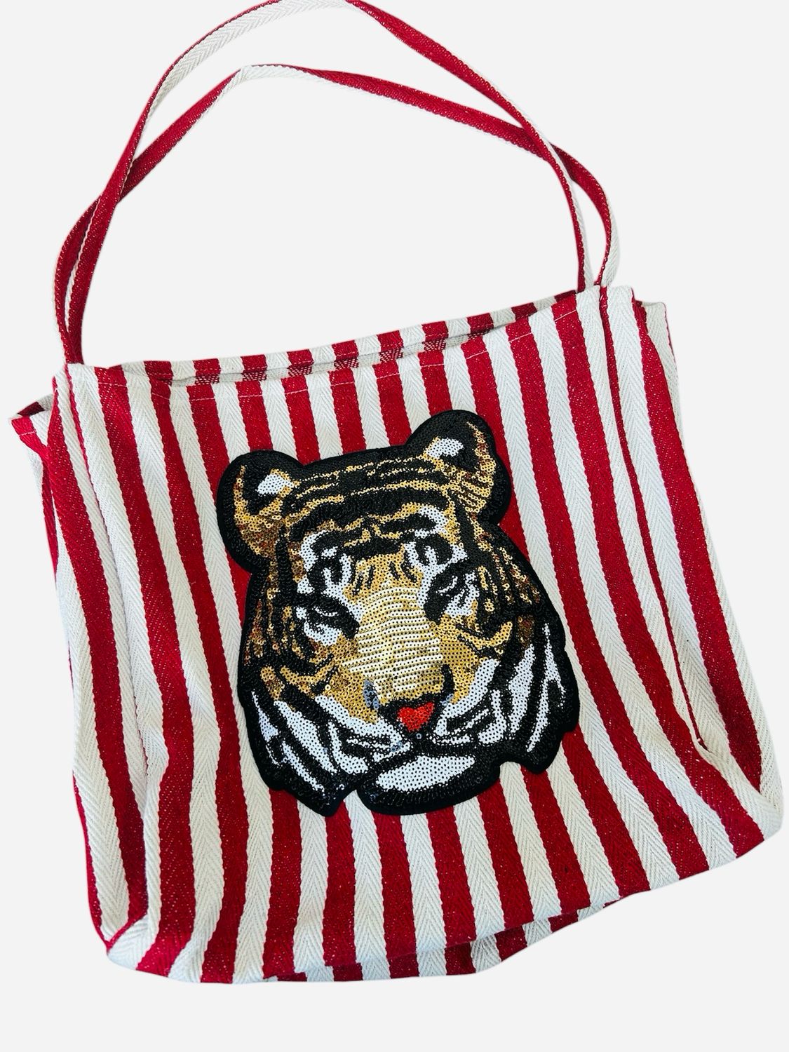 Canvas Red And White Stripe , Tiger Beach / Shopping Tote