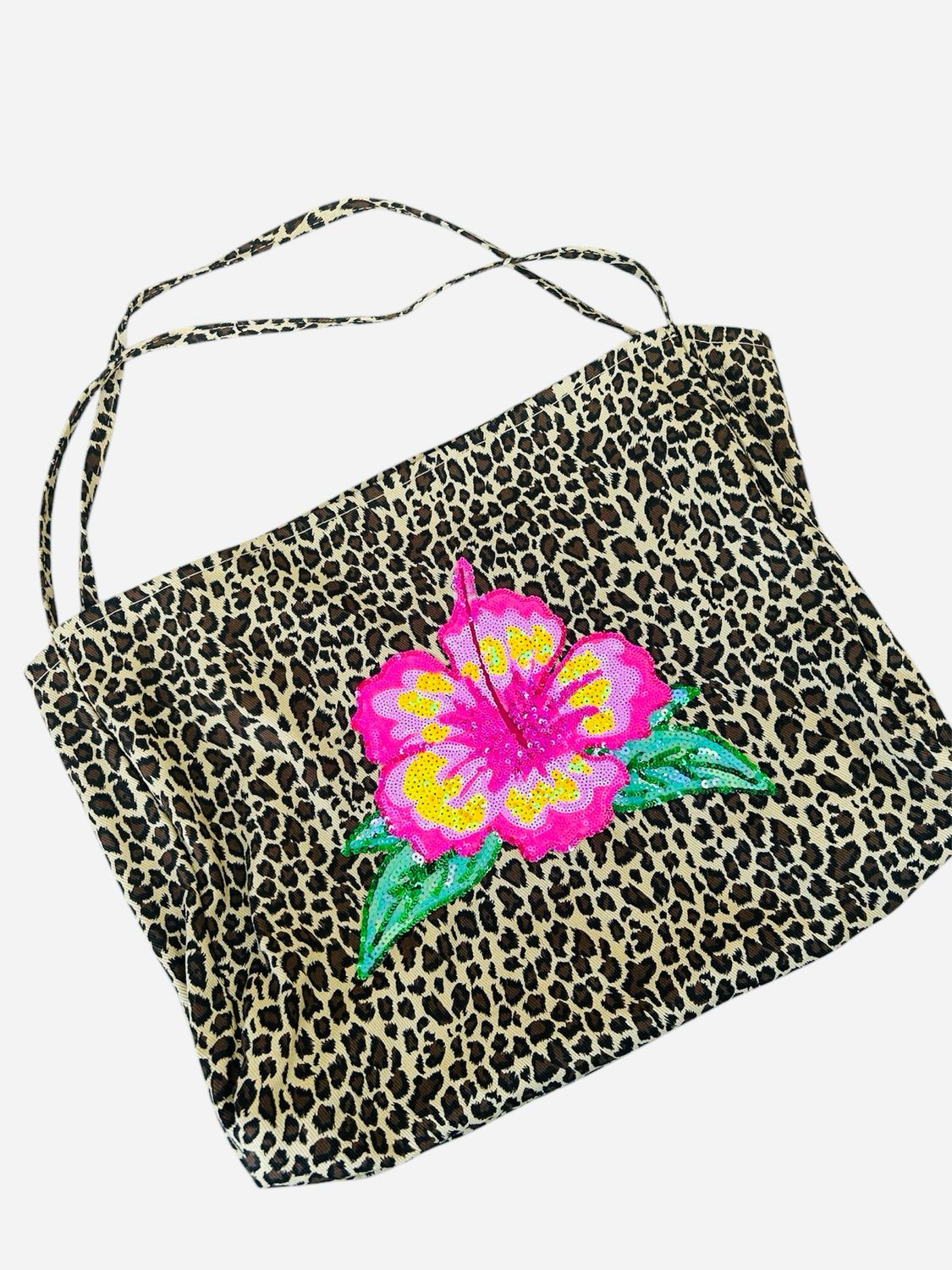 Canvas Leopard And Hibiscus Beach /shopping Tote