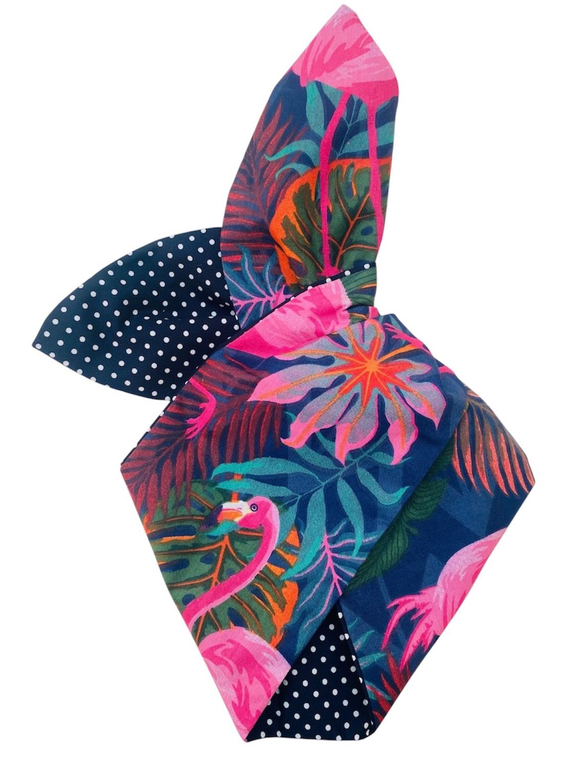 Navy Tropical Flamingo Wired Hairband