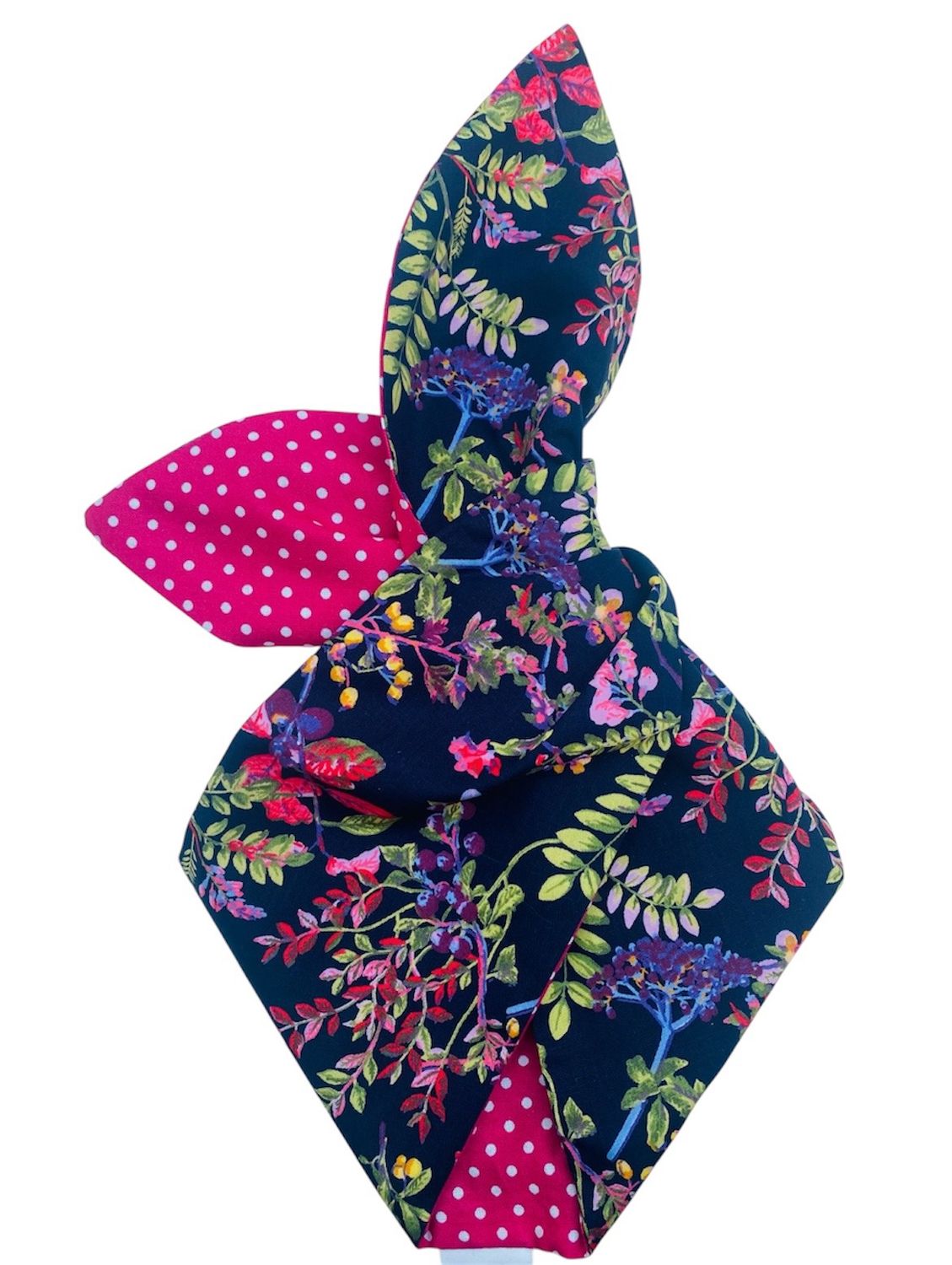 Navy Spring Flowers With Pink Polka Wired Hairband