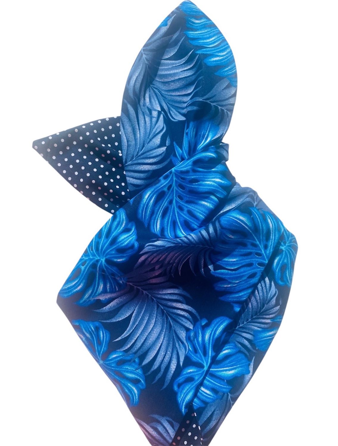 Blue Palm With Navy Polka Wired Hairband