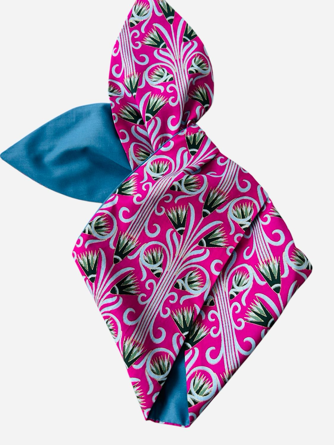 Pink And Denim Art Deco Style Wired Hairband