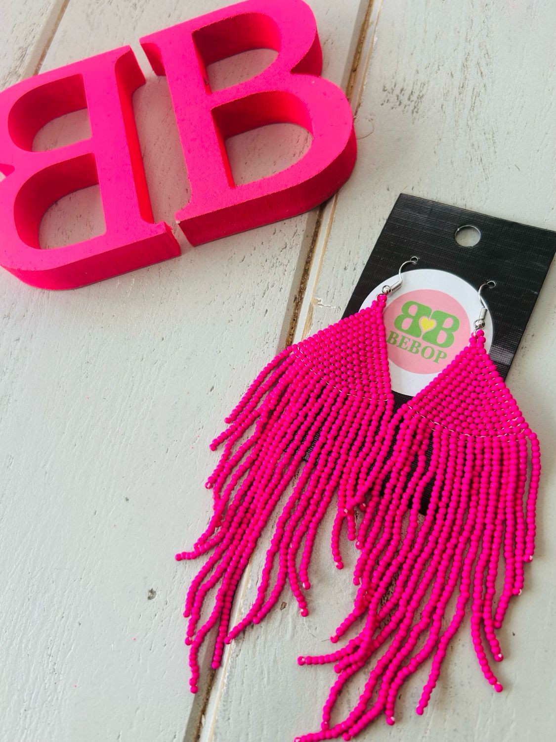 Bright Pink Beaded Drop Earrings