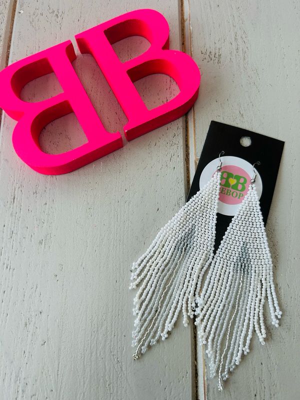 Oversized White And Silver Beaded Earrings