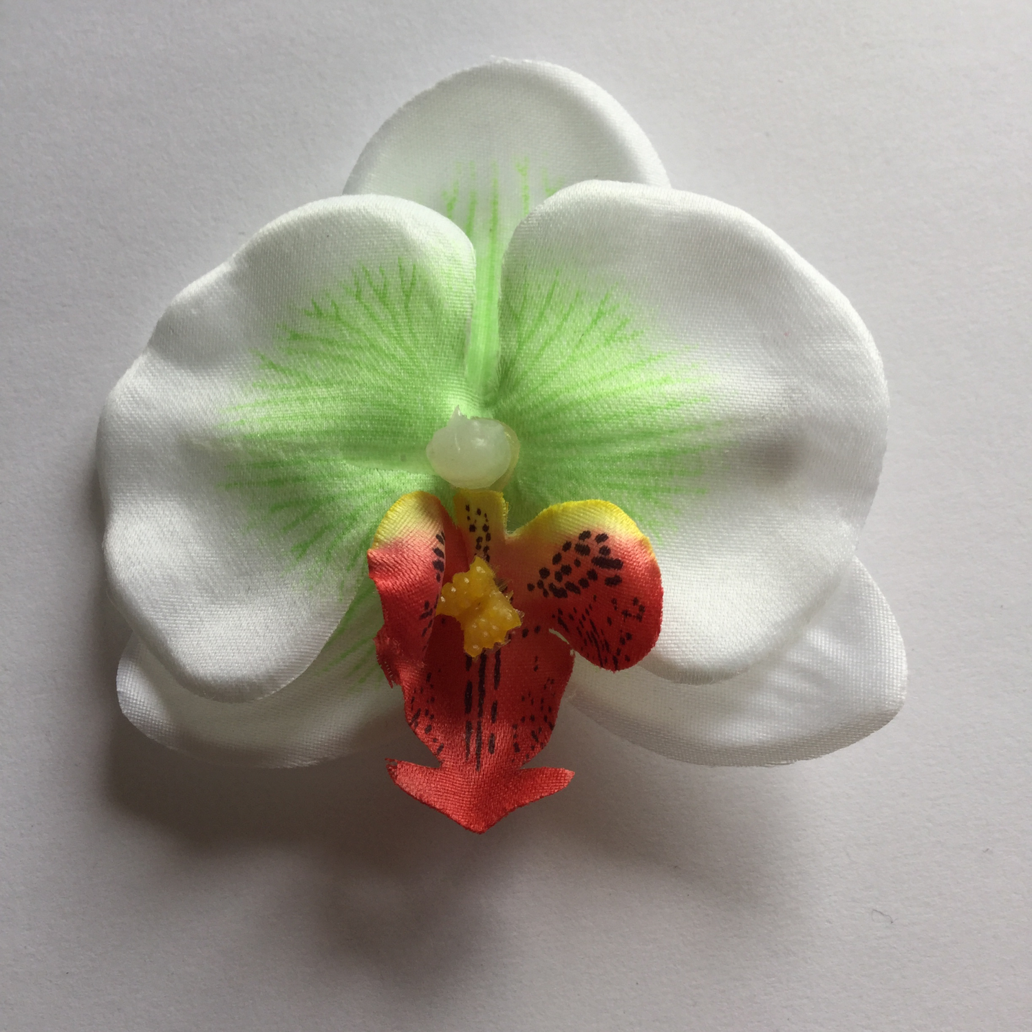 White / green mini orchid hair clip