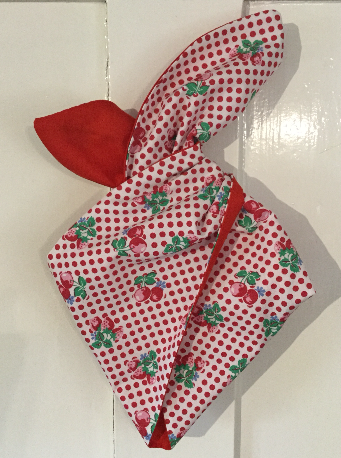 Red polka cherry with plain red wired hairband 