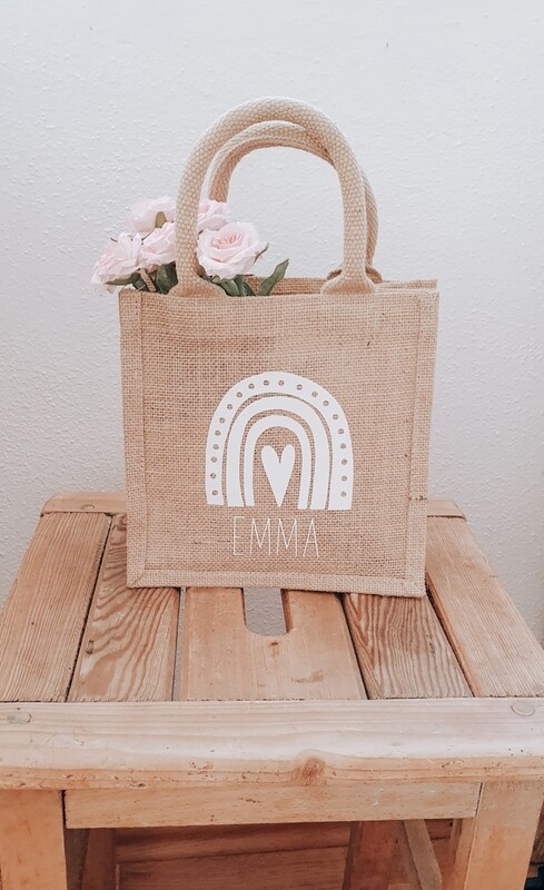 JUTE TASCHE "REGENBOGEN" PERSONALISIERT small