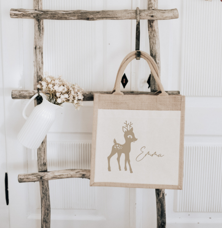 JUTE TASCHE "REH" PERSONALISIERT small