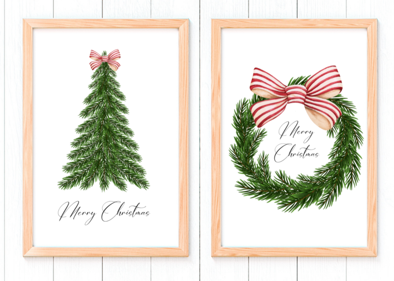 2er Set POSTER Merry Christmas | Tanne & Kranz