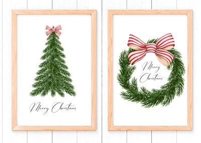 2er Set POSTER Merry Christmas | Tanne & Kranz