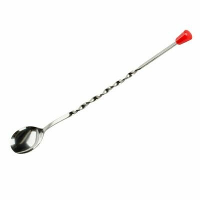 11" Stainless Steel Red Ball Bar Cocktail Drink Spoon Stirrer W/ Twisted Handle
