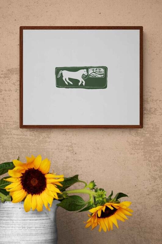 Devizes White Horse Roundway Hill Wiltshire Linocut Print