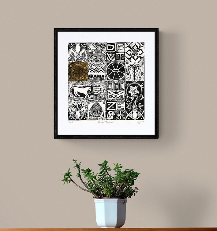 Devizes Treasures Linocut Print with Chine Collé (OVE/4)