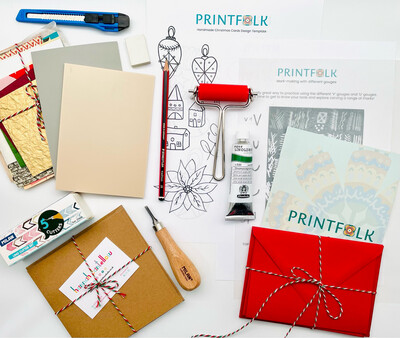 Linocut Christmas Cards Festive Craft Kit with Online Course