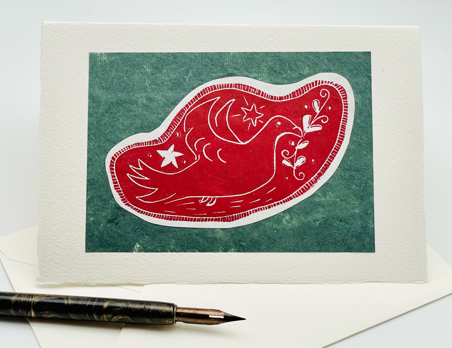'Dove on a Starry Night' Handprinted Linocut Christmas Card