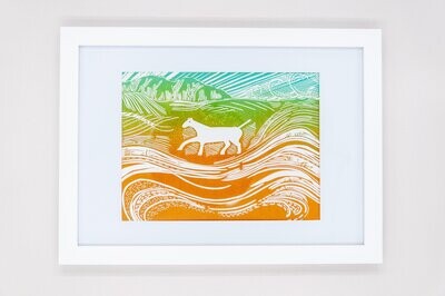 Cherhill Downs White Horse Linocut Print