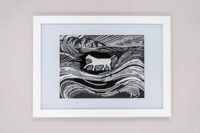 Cherhill Down White Horse Linocut Print Cherhill Down White Horse Linocut Print