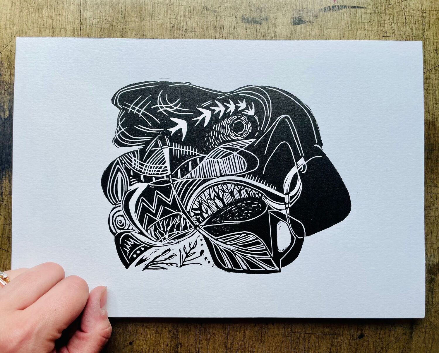 Amongst Things Original Linocut Landscape Swallow Standing Stone Print