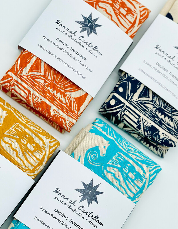 Devizes Treasures Screen Printed Natural Cotton Tea Towel Wiltshire