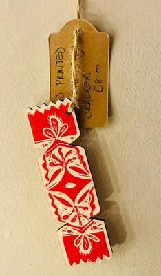 Red Folk Pattern Christmas Cracker Handprinted Wooden Christmas Tree Decoration