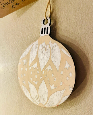 Silver Round Poinsettia Handprinted Wooden Christmas Bauble Decoration