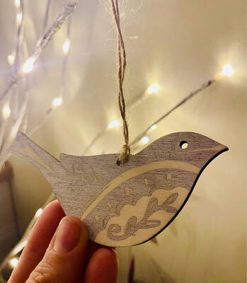 Silver Dove Handprinted Wooden Christmas Decoration