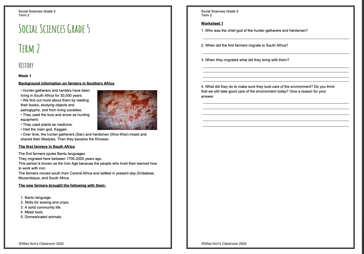 grade 5 social sciences term 2 booklet