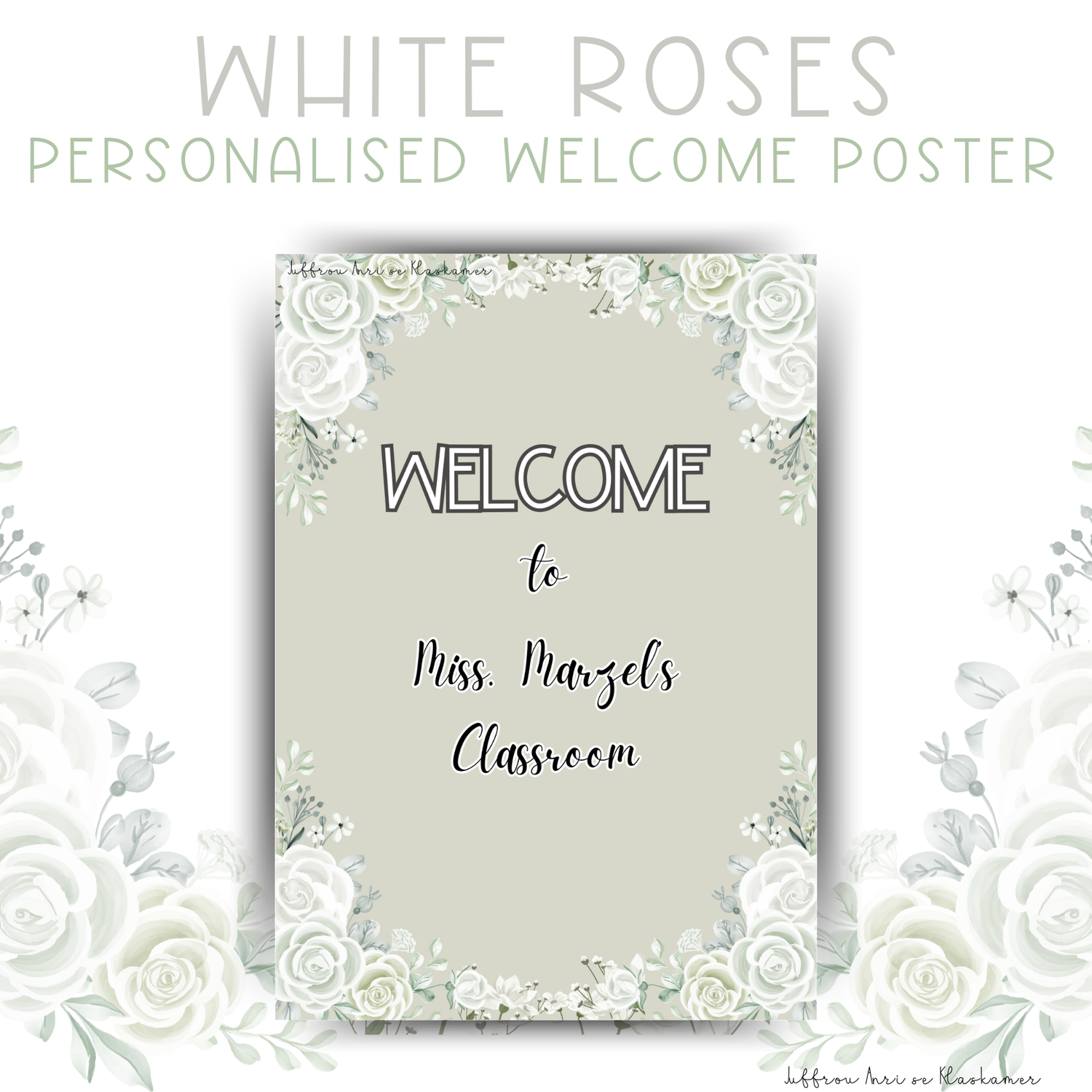 Personalised Welcome Poster - WHITE ROSES