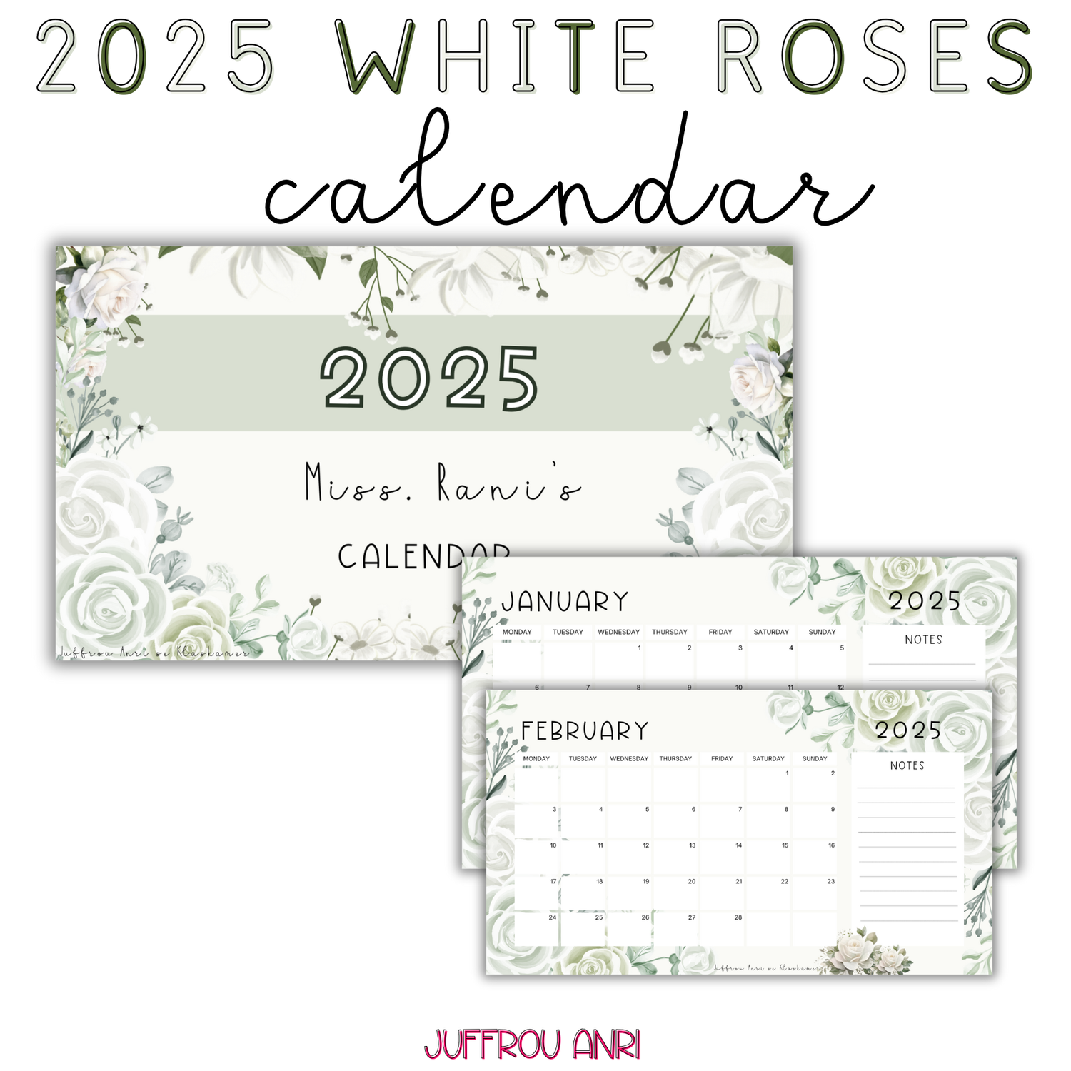 2025 WHITE ROSES CALENDAR