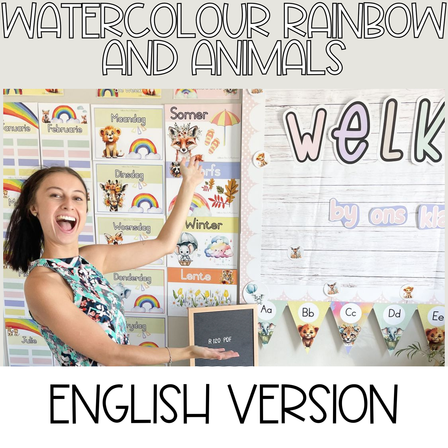 WATERCOLOUR RAINBOW AND ANIMALS CLASS THEME - ENGLISH