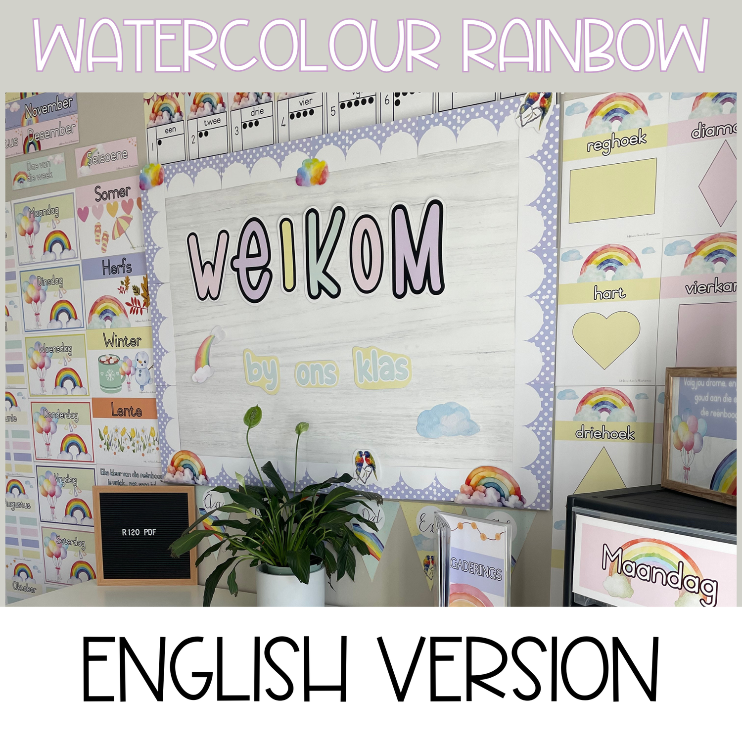 WATERCOLOUR RAINBOW CLASS THEME - ENGLISH