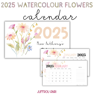 2025 WATERCOLOUR FLOWERS CALENDAR