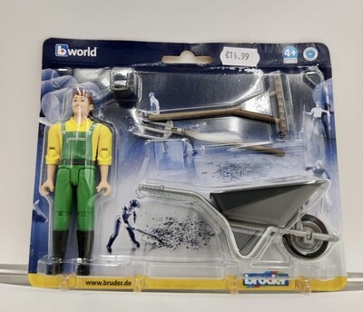Bruder World - Man with Wheelbarrow & Rake