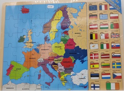 Wood Floor Puzzle Map of Europe plus Flags