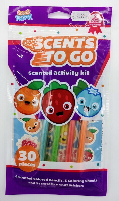 Scents to Go Set: 4 scented pencils and 5 colouring sheets for kids​

