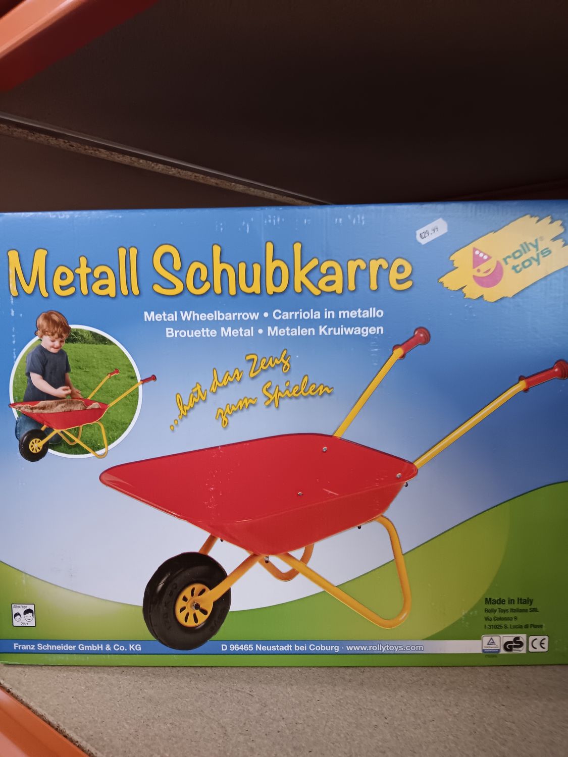"Rolly" Metal Wheelbarrow - Red & Yellow