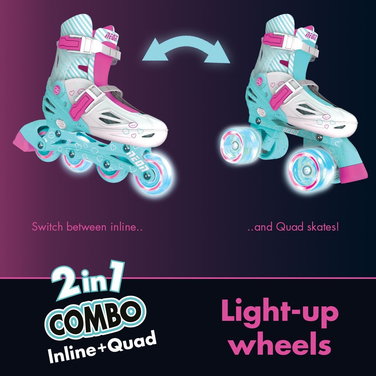 Neon 2 in 1 Combo Skates Size 2-5 and 11-1