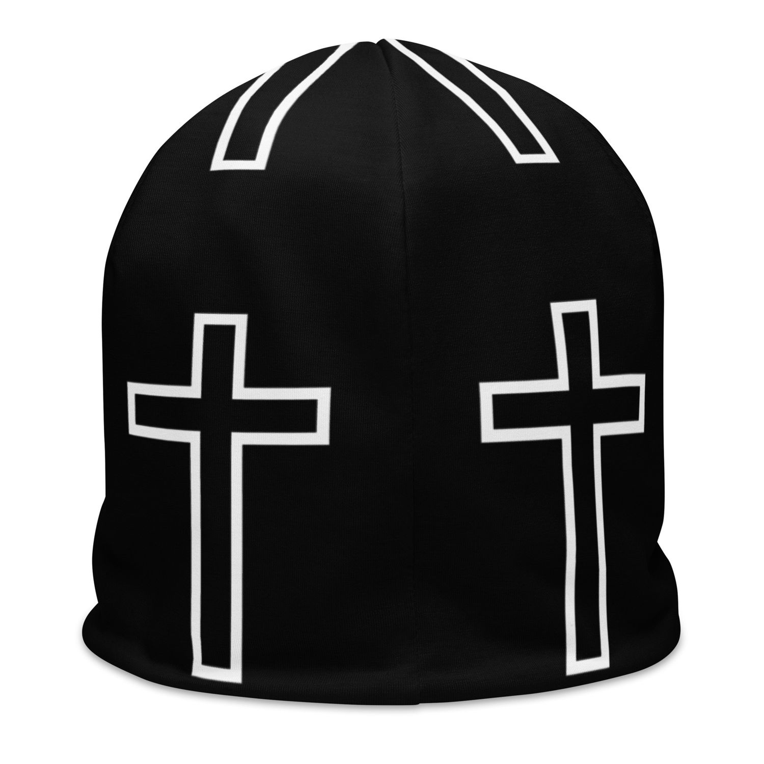 All-Over Cross Print Beanie Black Background