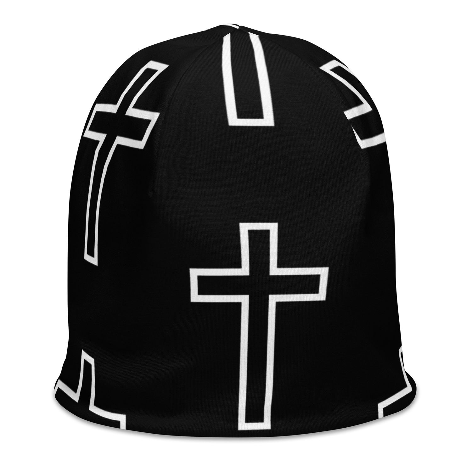 All-Over Cross Print Beanie Black Background