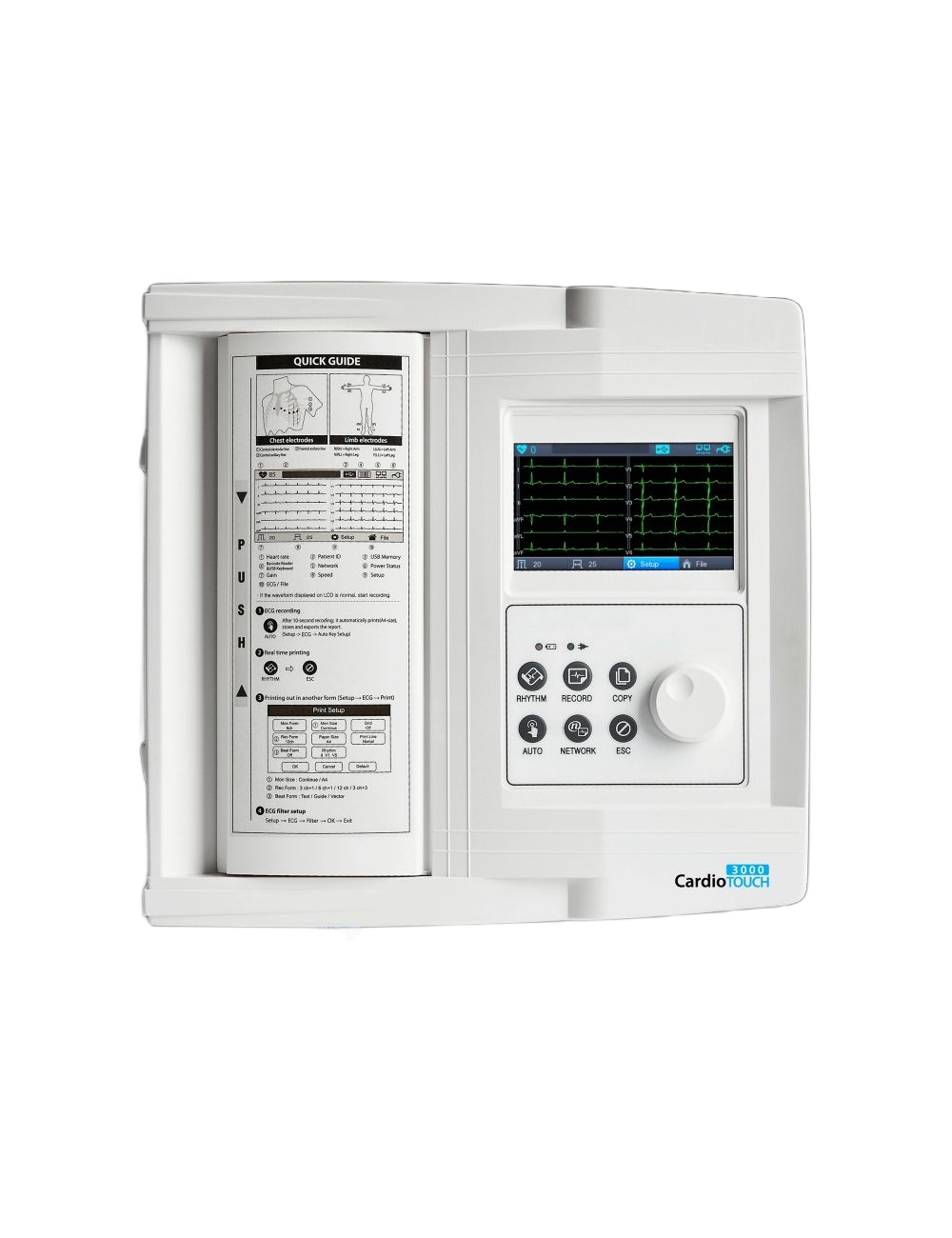 Electrocardiografo 12 canales CardioTouch 3000 ECG CardioTouch 3000 con visualización de 12 derivaciones, impresora A4 y conectividad LAN.