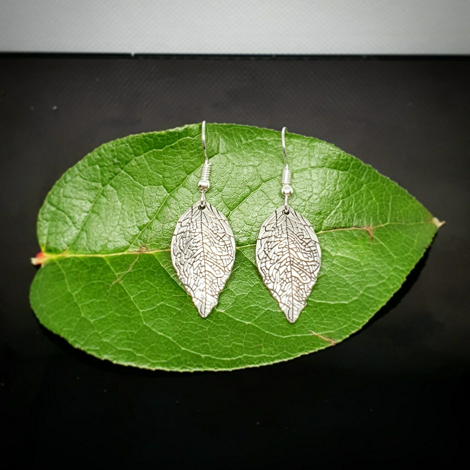 Silver leaf earrings