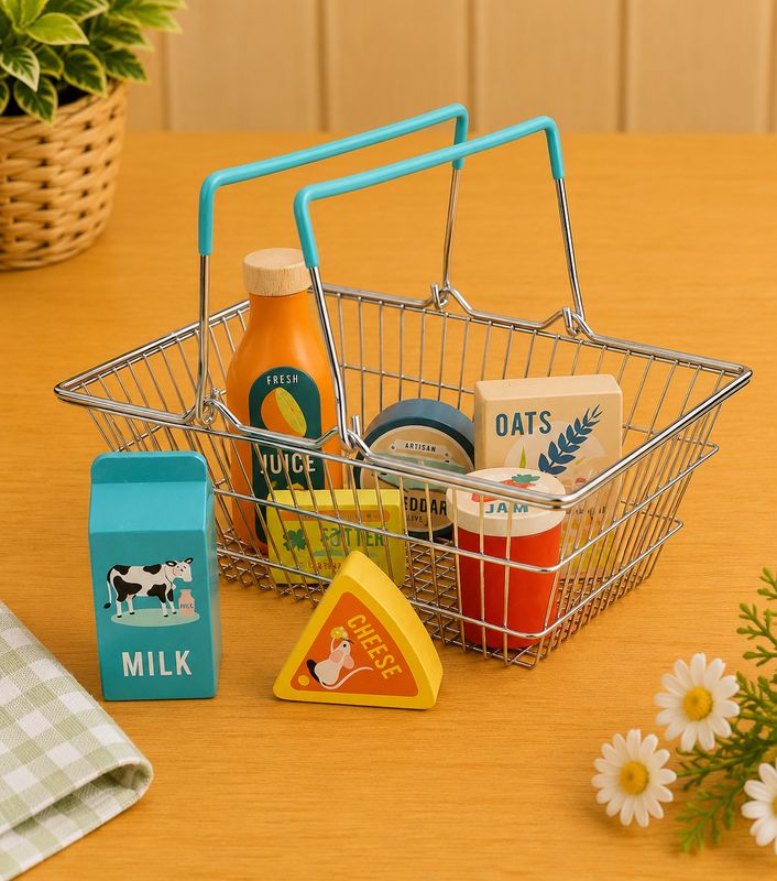 Wooden shopping Playset with Basket by Rex London.