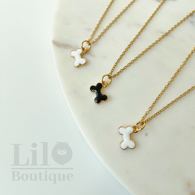 Gold Stainless Steel Dog Bone Charm Necklace