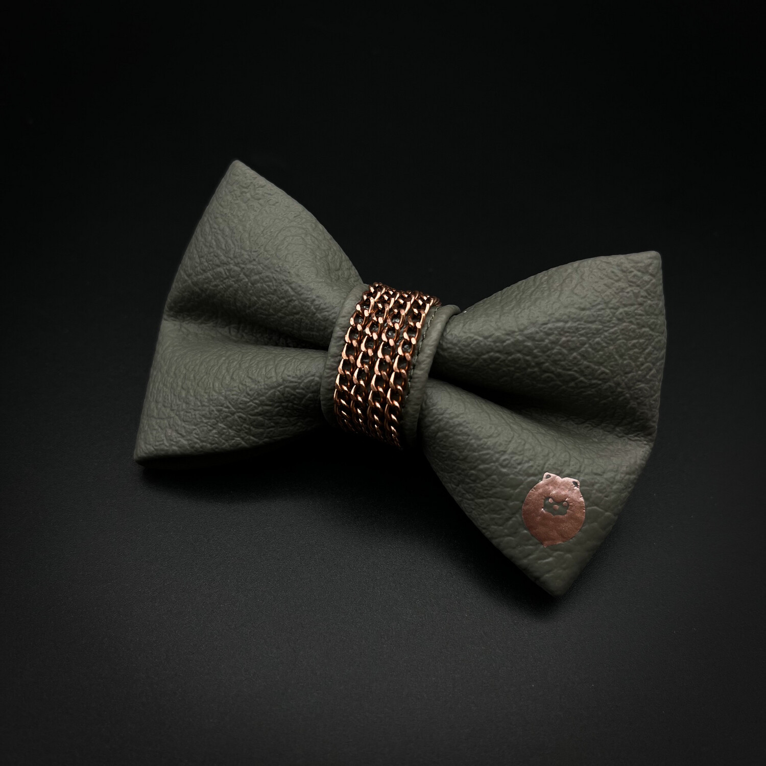 Pewter Rose Gold Leather Bow Tie