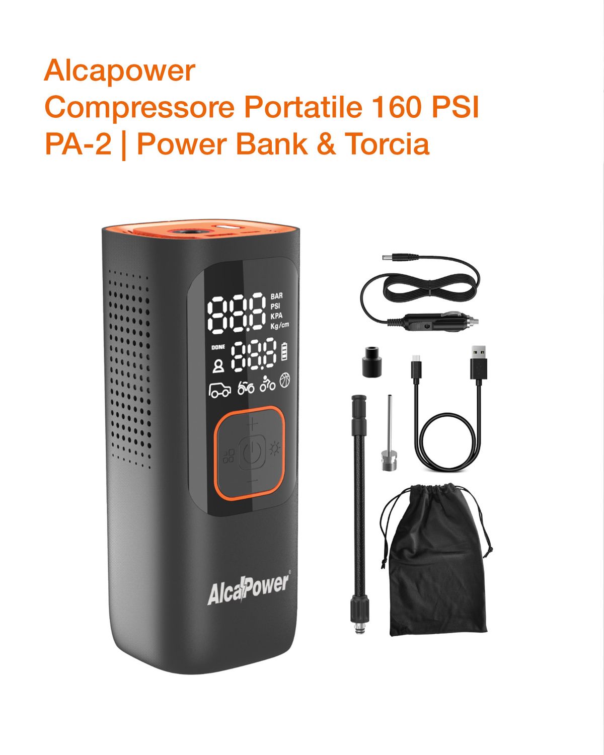 Compressore Portatile 3-in-1 Alcapower PA-2 160 PSI