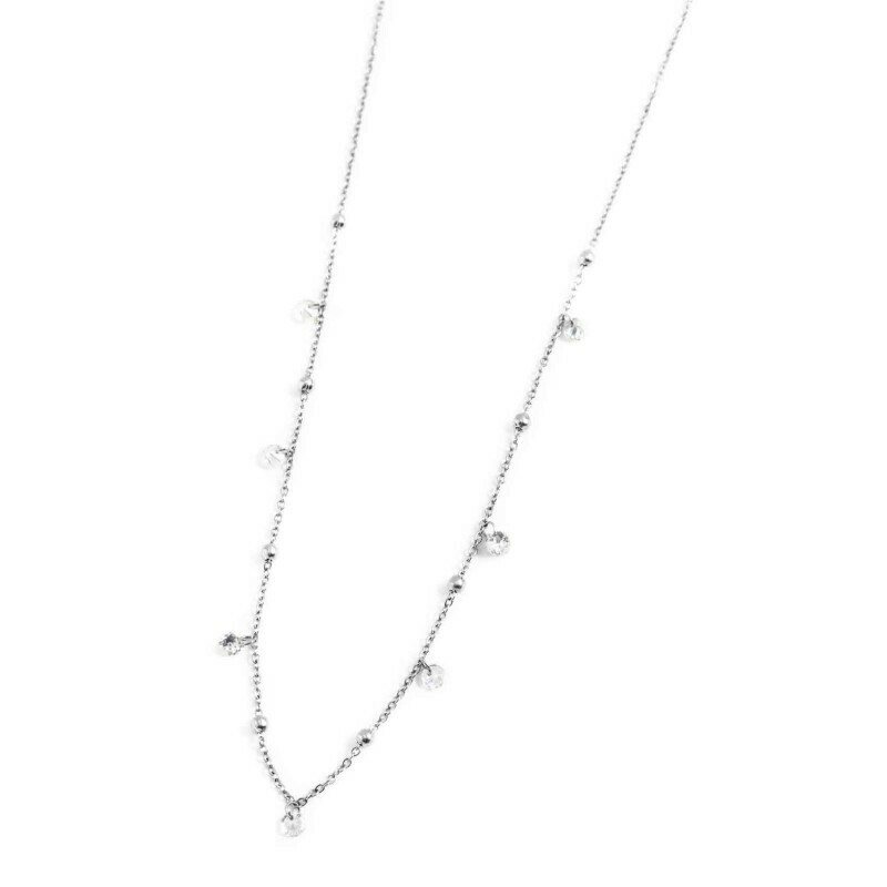 Marlù Collana Con Cristalli Bianchi e Sfere 45 cm Acciaio